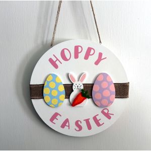 10" "Hoppy Easter" Hanging Door Sign - Pink Lettering