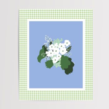 White Floral on Blue 11x14 Wall Art Print