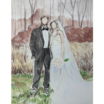 8 x 10  FACELESS WATERCOLOR PORTRAIT (7 FIGURES) 