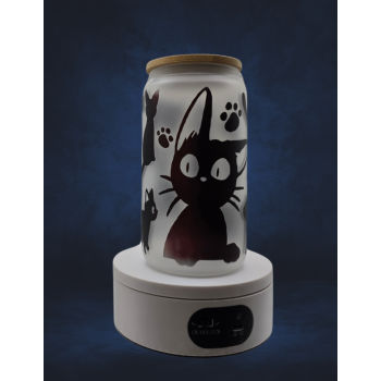 16 OZ Frosted Glass - Black Cats