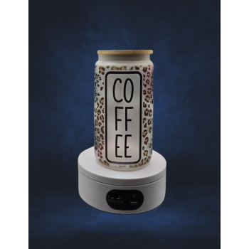 16 Oz Frosted Glass - Cheetah Print Coffee