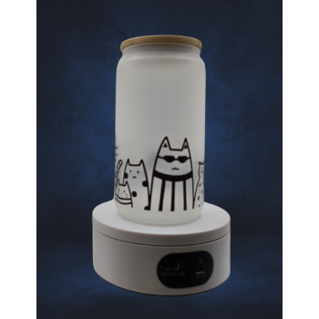 16 Oz Frosted Glass - Cats in a row