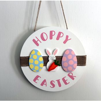 10" "Hoppy Easter" Hanging Door Sign - Pink Lettering