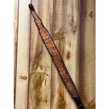 Floral Tooled Guitar Strap Two Tone Dark Brown
