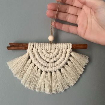 Macrame Spiced Moon Phase - half circle cinnamon stick ornament